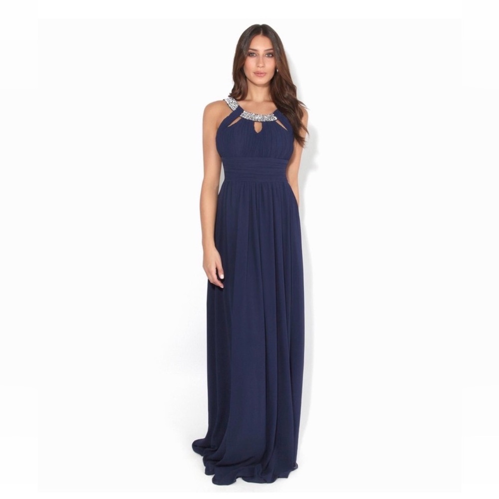 Macy’s Speechless Blue Ruched halter Maxi Gown